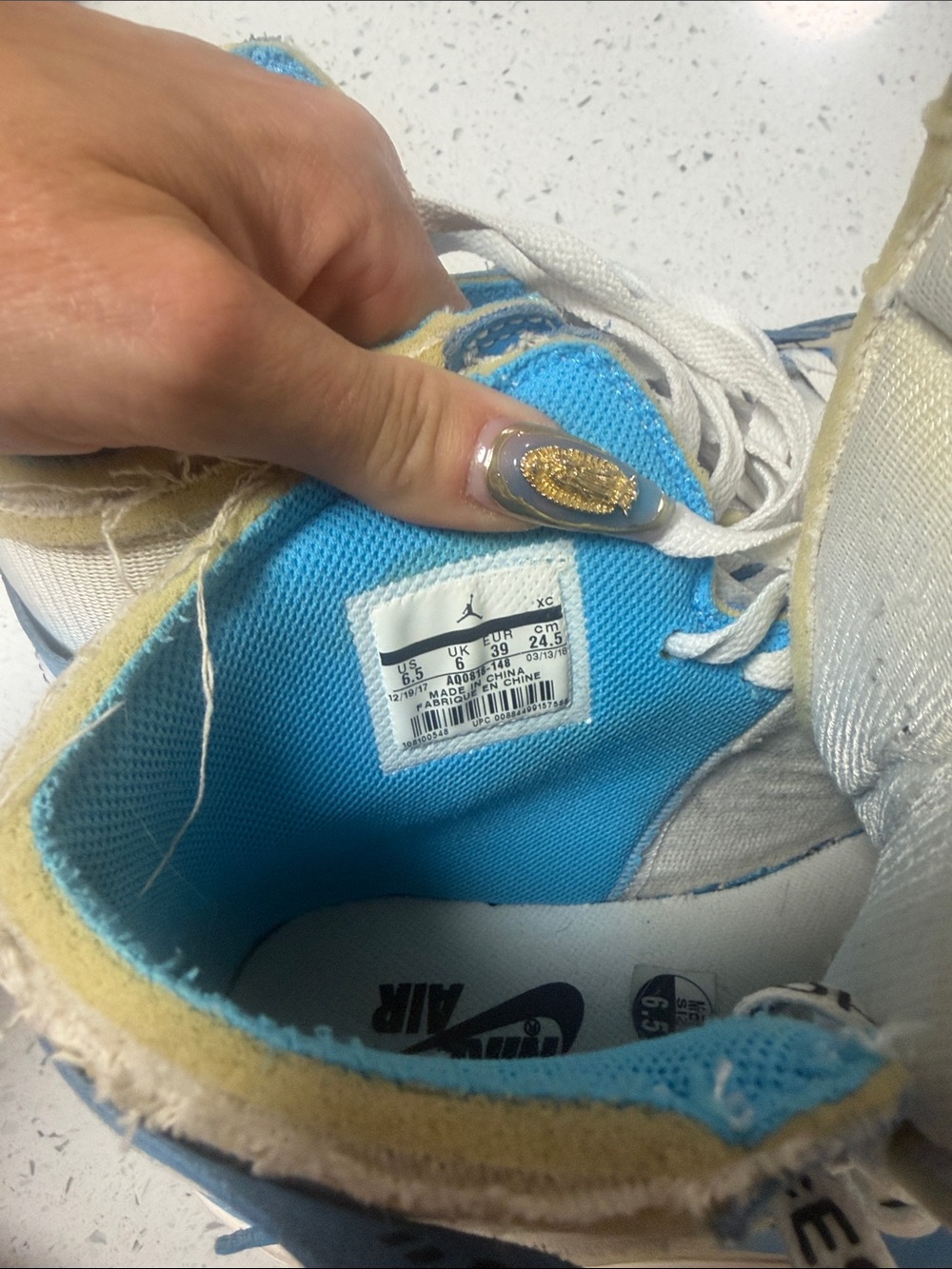 Off white Jordan High-Top Sneakers in Blue and Cream with Orange Accent - Picture 8 of 8